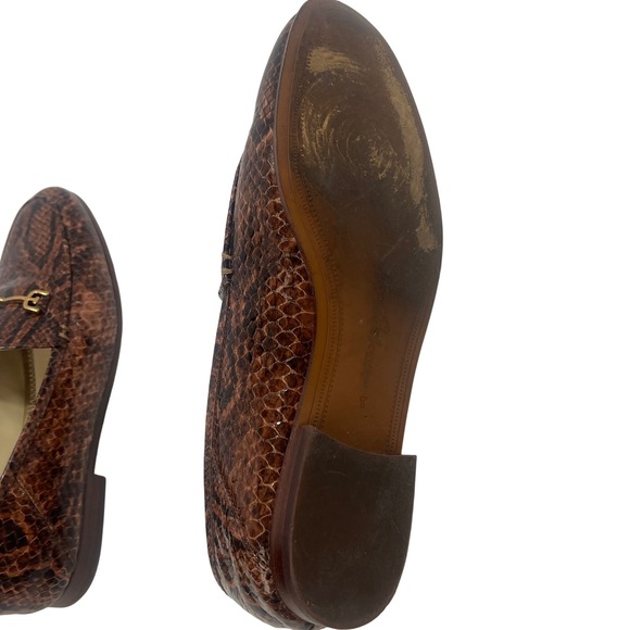 Sam Edelman Loraine Leather Gold Metal Bit Loafers Brown Snake Skin Size 8 - Picture 7 of 9